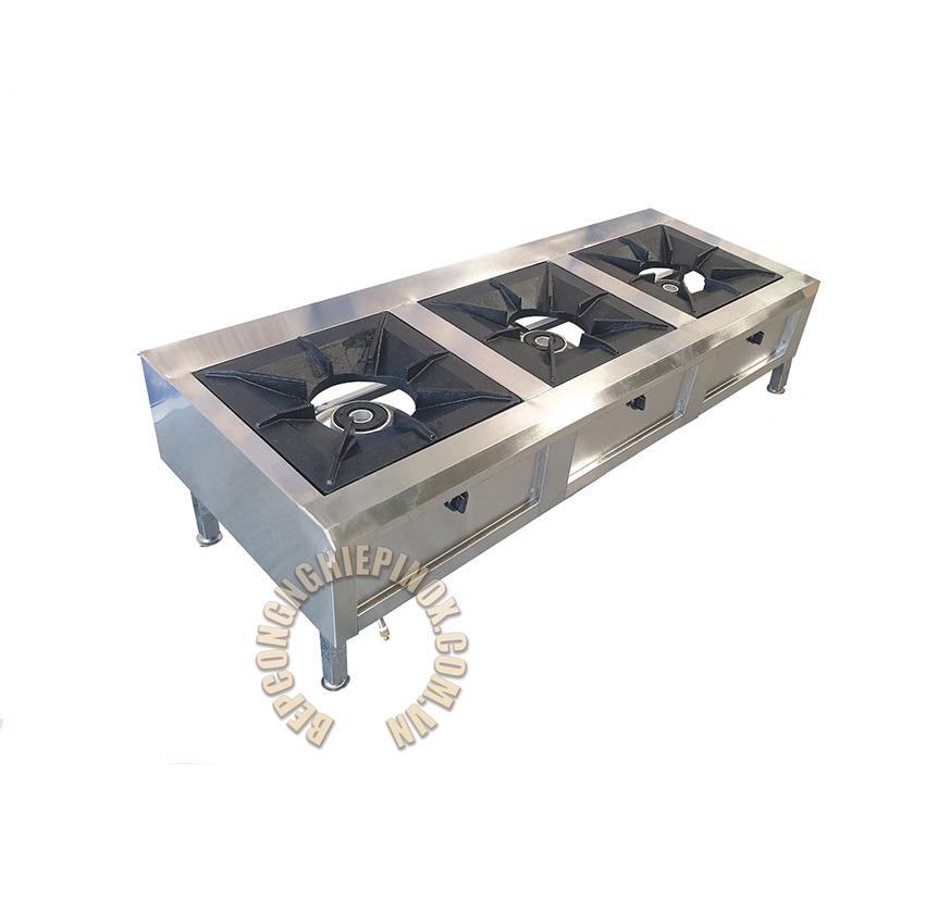 Giá bếp á 3 họng kiềng vuông giá rẻ tại bếp công nghiệp inox Anh huy Trương