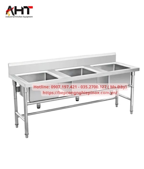 chậu rửa inox công nghiệp 3 họng giá tốt