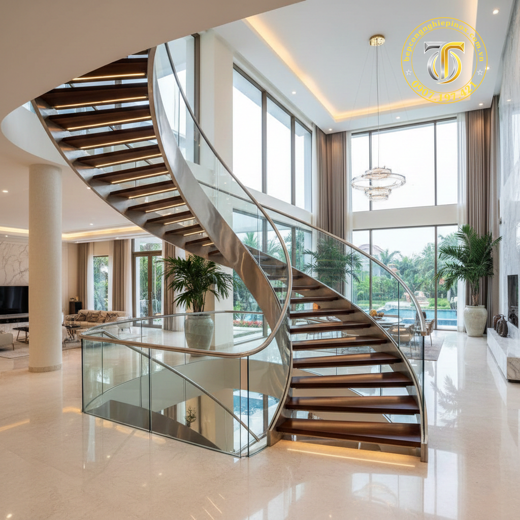 mẫu cầu thang inox đẹp cho biệt thự Bình Dương