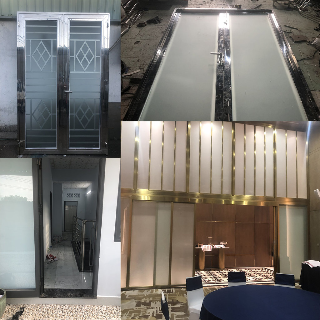 Bộ sưu tập mẫu vách kính khung inox đẹp ứng dụng cho văn phòng, nhà hàng, showroom tại Bình Dương, Đồng Nai