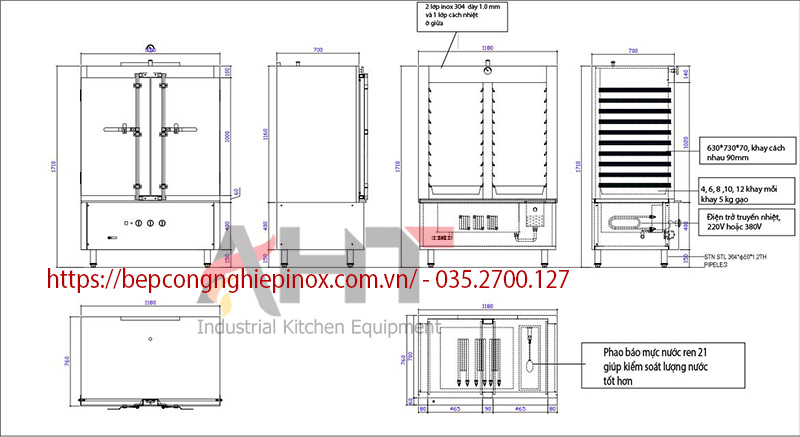 Bản thiết kế tủ nấu cơm công nghiệp bằng điện